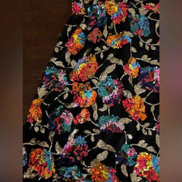 SOLD!!! Size Small Sequin Floral Colorful Dress Halter Top Black Shiny - Picture 4 of 12